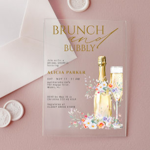 Invitations En Acrylique Brunch et champagne pétillant floral shower de mar