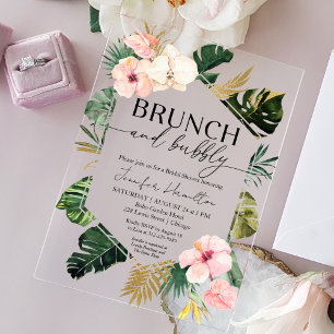 Invitations En Acrylique Brunch floral tropical et Fête des mariées bulle