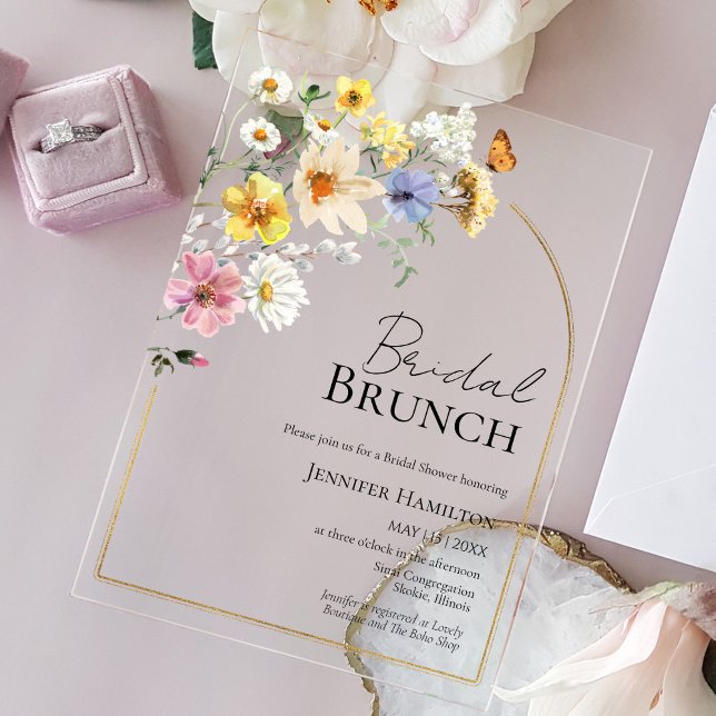 Invitations En Acrylique Brunch nuptial | Fête des mariées Boho Fleur sauva (Créateur téléchargé)