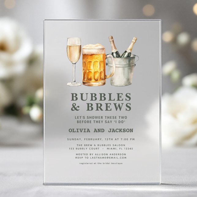 Invitations En Acrylique Bubbles & Brews Shower de Couple (Créateur téléchargé)