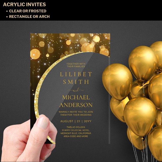 Invitations En Acrylique BUDGET Acrylique Mariage moderne Black Gold Minima (Créateur téléchargé)