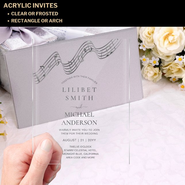 Invitations En Acrylique BUDGET Acrylique Mariage NOTES DE MUSIQUE gris arg (Créateur téléchargé)