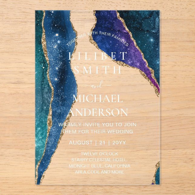 Invitations En Acrylique BUDGET Acrylique Mariage STARRY NUIT CELESTIAL SKI (Recto)
