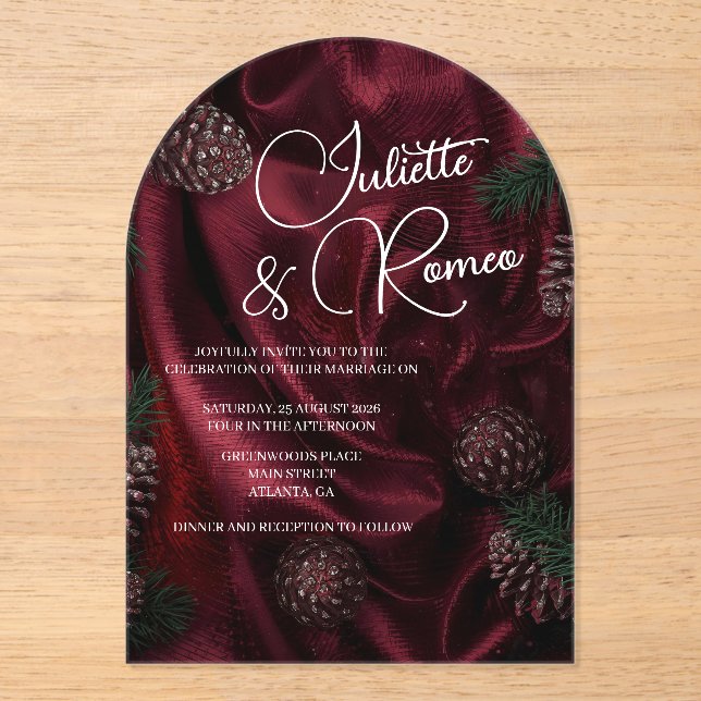 Invitations En Acrylique Burgundy Elegance  (Recto)