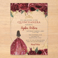 Burgundy Gold Floral Princess Quinceañera Quince I
