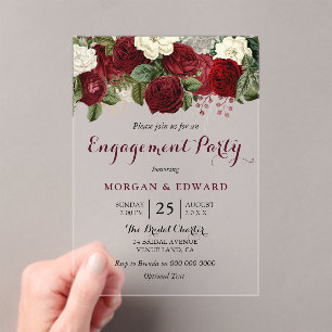 Invitations En Acrylique Burgundy Rouge Blanc Floral