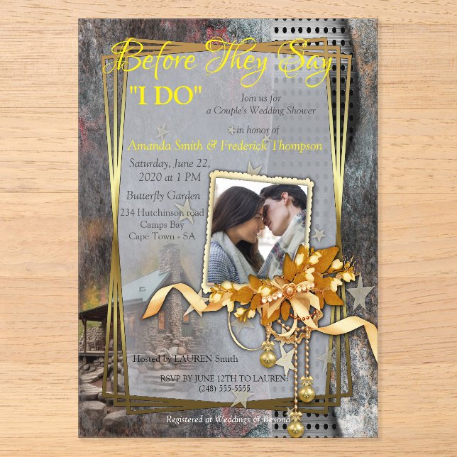 Invitations En Acrylique Cabine de pierre de famille rustique (Recto)
