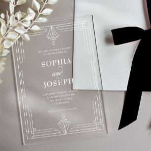 Invitations En Acrylique Cadre Blanc Élégant Mariage Formel Intemporel