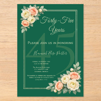 Invitations En Acrylique Cadre de coin floral élégant pour anniversaire