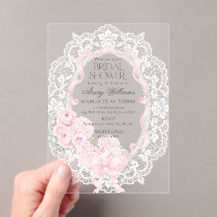 Invitations En Acrylique Cadre de dentelle vintage pour Baby Shower