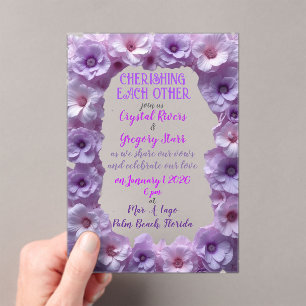 Invitations En Acrylique cadre de fleur de lavande en se chérissant mutuell