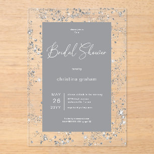 Invitations En Acrylique Cadre de luncheon de mariage moderne en diamant gl