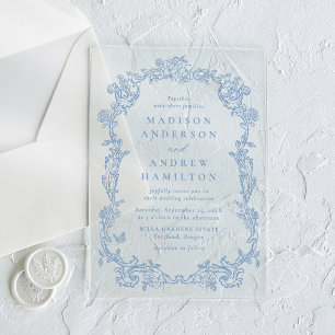 Invitations En Acrylique Cadre de mariage élégant floral victorien bleu pou