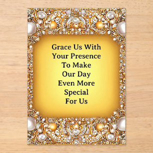 Invitations En Acrylique Cadre de mariage luxueux avec perles et pierres pr