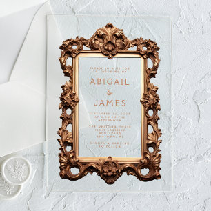 Invitations En Acrylique Cadre de mariage orné antique or