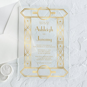 Invitations En Acrylique Cadre de mariage vintage deco or