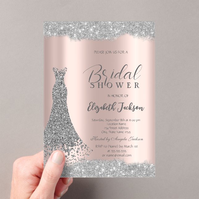 Invitations En Acrylique Cadre de robe argenté scintillant Rose Gold  (In situ (ordinateur de poche))