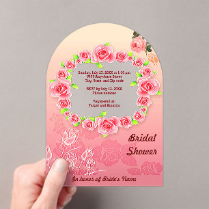 Invitations En Acrylique Cadre de rose rose pour la douche de mariée