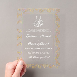 Invitations En Acrylique Cadre doré orné mariage musulman islamique