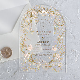 Invitations En Acrylique Cadre doré orné mariage romantique