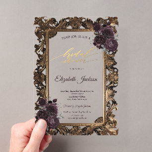 Invitations En Acrylique Cadre doré vintage Roses bordeaux Enterrement de v