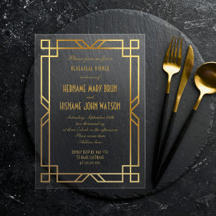 Invitations En Acrylique Cadre élégant en faux or Art Déco pour dîner de ré