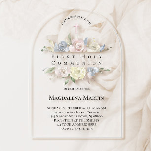 Invitations En Acrylique Cadre floral pour première communion