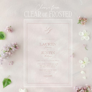 Invitations En Acrylique Calligraphie classique Dusty Rose Mariage de monog
