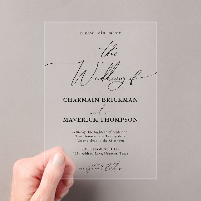 Invitations En Acrylique Calligraphie Classy Mariage (In situ (ordinateur de poche))