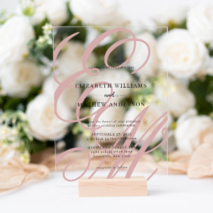 Invitations En Acrylique Calligraphie élégante Monogramme Rose Poussiéreuse