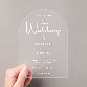 Invitations En Acrylique Calligraphie moderne minimaliste Arc Mariage Décon