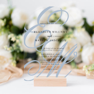 Invitations En Acrylique Calligraphie Monogramme Mariage Arche Bleu Poussié