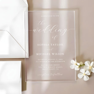 Invitations En Acrylique Calligraphie romantique moderne Mariage blanc