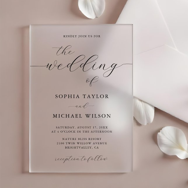 Invitations En Acrylique Calligraphie romantique moderne Mariage noir et bl (Créateur téléchargé)