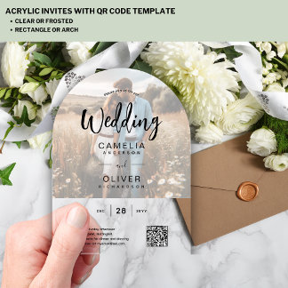 INVITATIONS EN ACRYLIQUE CALQUE DE MARIAGE EN ACRYLIQUE PHOTO CODE QR RSVP
