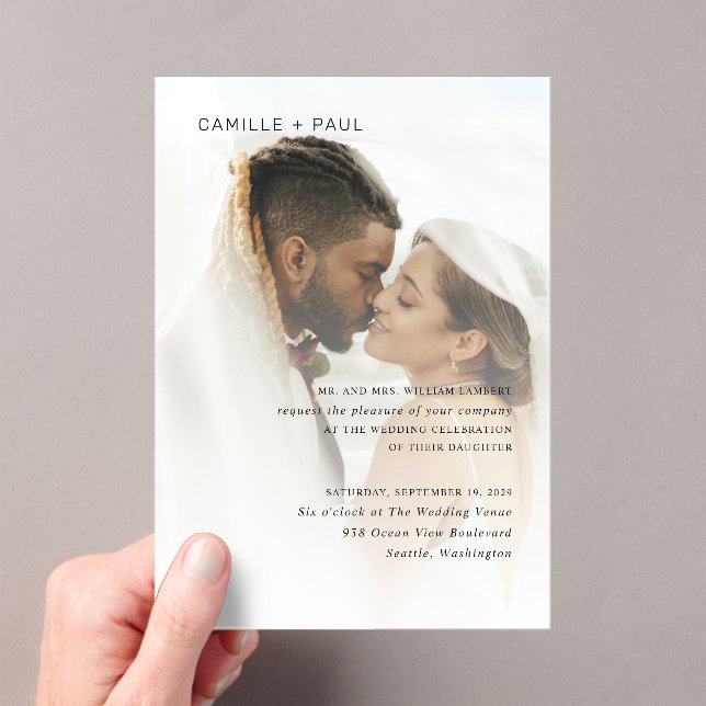 Invitations En Acrylique Camille Photo Mariage moderne (In situ (ordinateur de poche))