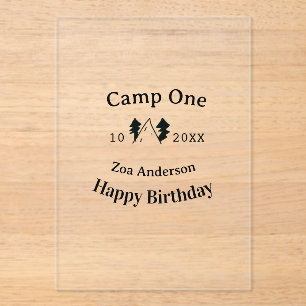 Invitations En Acrylique Camp un joyeux anniversaire nom date campingaventu
