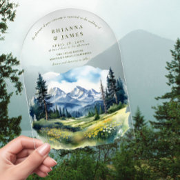 Invitations En Acrylique Campagne Forêt Glade Mariage Paysage de montagne