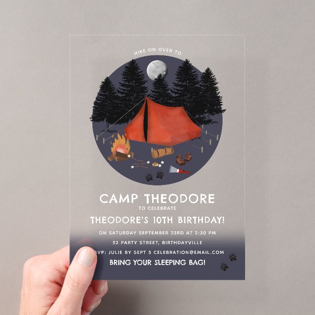 Invitations En Acrylique Camping Outdoor Adventure Camping Fête d'anniversa (In situ (ordinateur de poche))