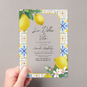 Invitations En Acrylique Carrelage italien et Fête des mariées citron - La 