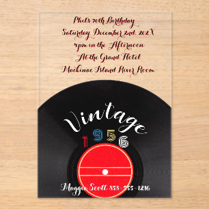 Invitations En Acrylique Carte 70e Anniversaire Rétro Rayure Vintage 1956