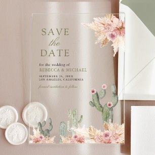 Invitations En Acrylique Carte d'annonce de mariage Fleur de Pampas Cactus 