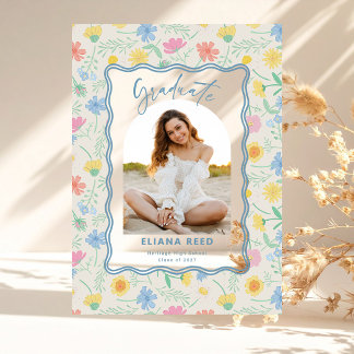 Invitations En Acrylique Carte de fin d'études en acrylique avec fleurs sau