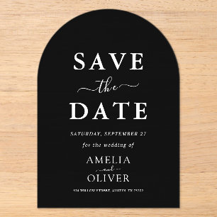 Invitations En Acrylique Carte de mariage chic en acrylique noir Arch Save 