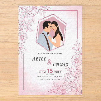 Invitations En Acrylique Carte de mariage en acrylique personnalisée avec v