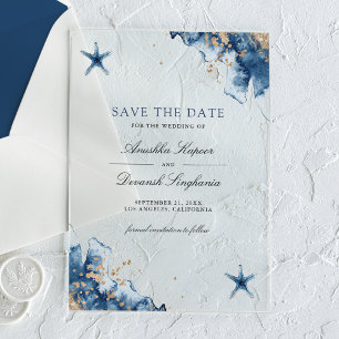 Invitations En Acrylique Carte de mariage étoile de mer Bleu marine nautiqu