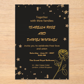 Invitations En Acrylique Carte de mariage Luxe Or pour annoncer la date