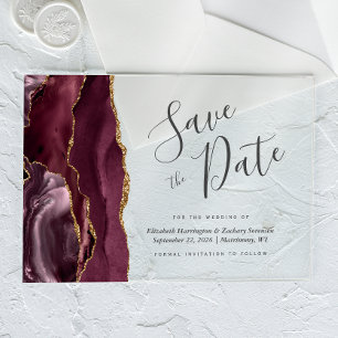 Invitations En Acrylique Carte de rappel de date moderne en agate et or de