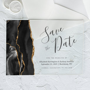 Invitations En Acrylique Carte de rappel de mariage en agate noire et or mo