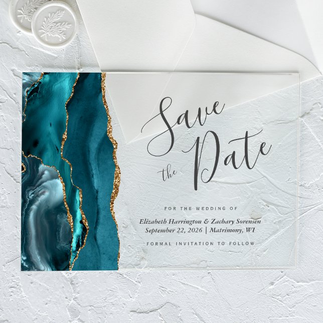 Invitations En Acrylique Carte de rappel moderne bleu sarcelle et or (Créateur téléchargé)